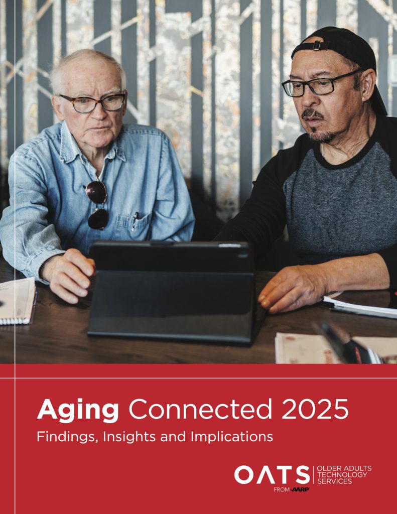 two senior men using tablet computer. cover image for Aging Connected 2025 report
